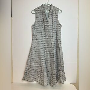 Hudson North The Picnic Linen Tier Dress Gray Diamond Print 100% Linen Large